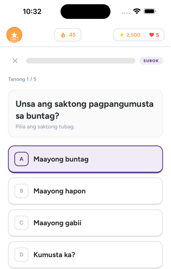 Wika app language learning loop screen Wika app language learning loop screen