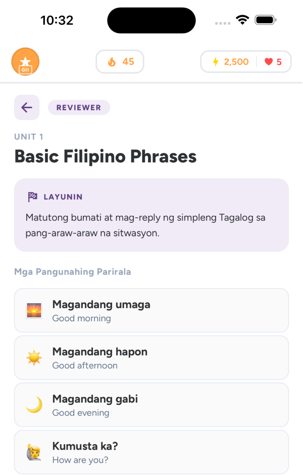 Wika app showing cultural context for Filipino phrases Wika app showing cultural context for Filipino phrases
